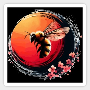 Bee And Cherry Blossom Flowers Sumie Enso Magnet